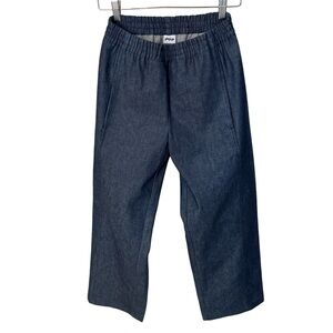 GRON KULLE Dark Denim Wide Leg Cropped Jeans Pants Pull On Elastic Waist
